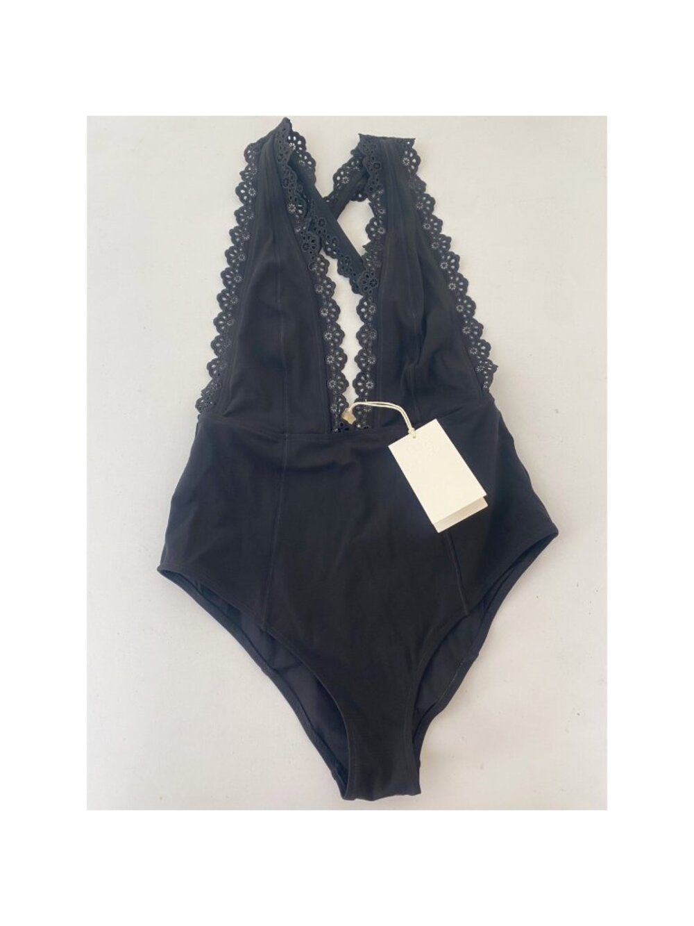 NWT Ulla Johnson Ophelia One-Piece Swimsuit Black Deep V